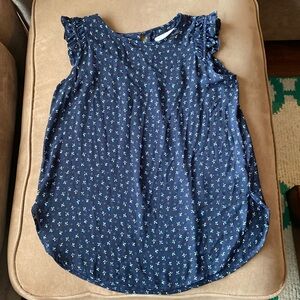 Loft floral patterned navy ruffle sleeveless top